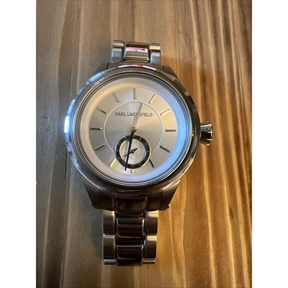 Karl Lagerfeld Mens Watch KL-1204 Silver New Battery - Picture 1 of 9